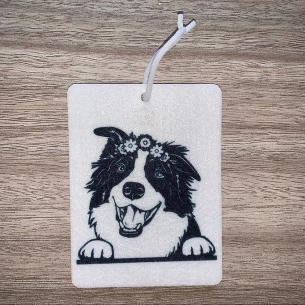 Border collie floral crown car air freshener new (reusable)